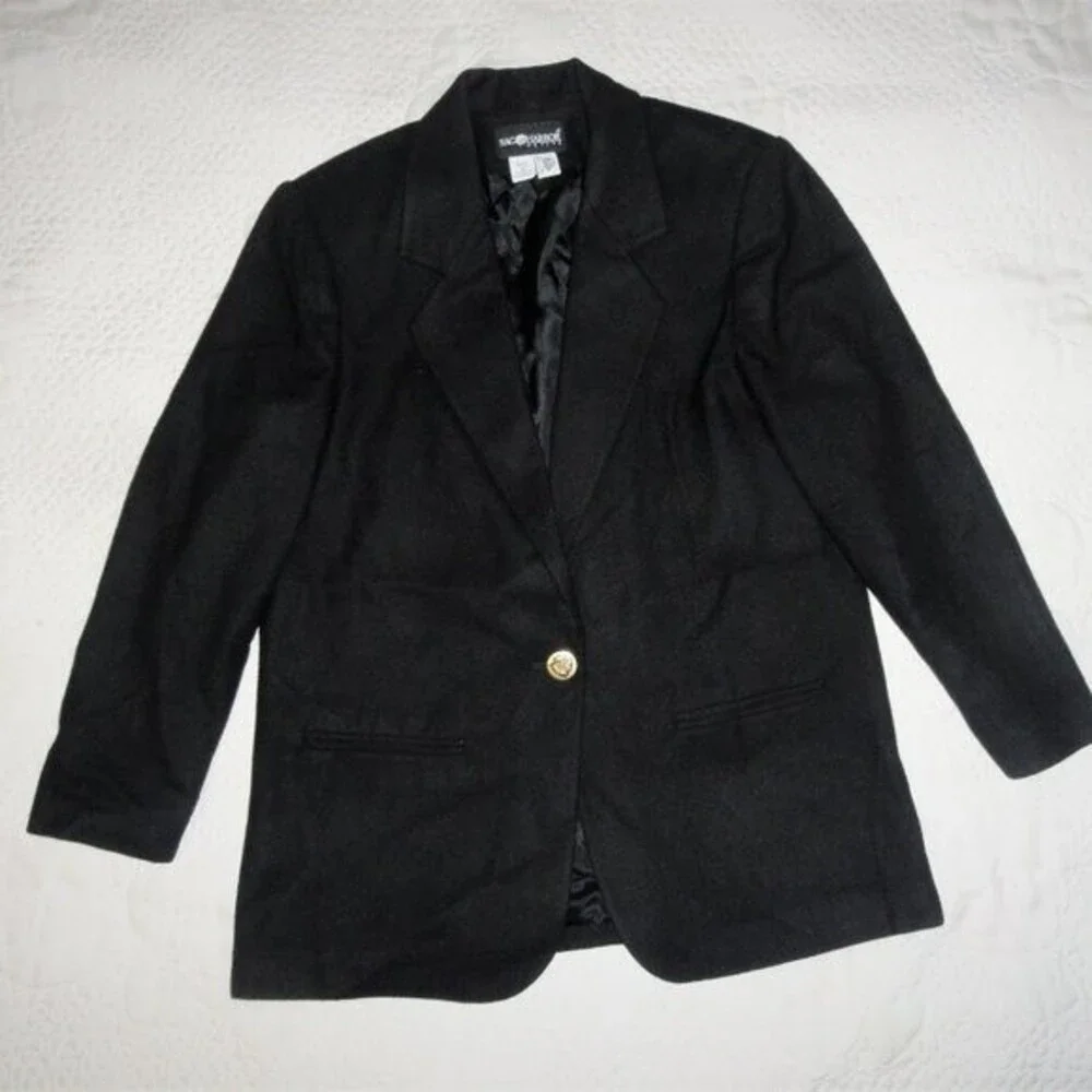 100% Wool Blazer Jacket Black 12P One Button NICE! - Picture 1 of 7